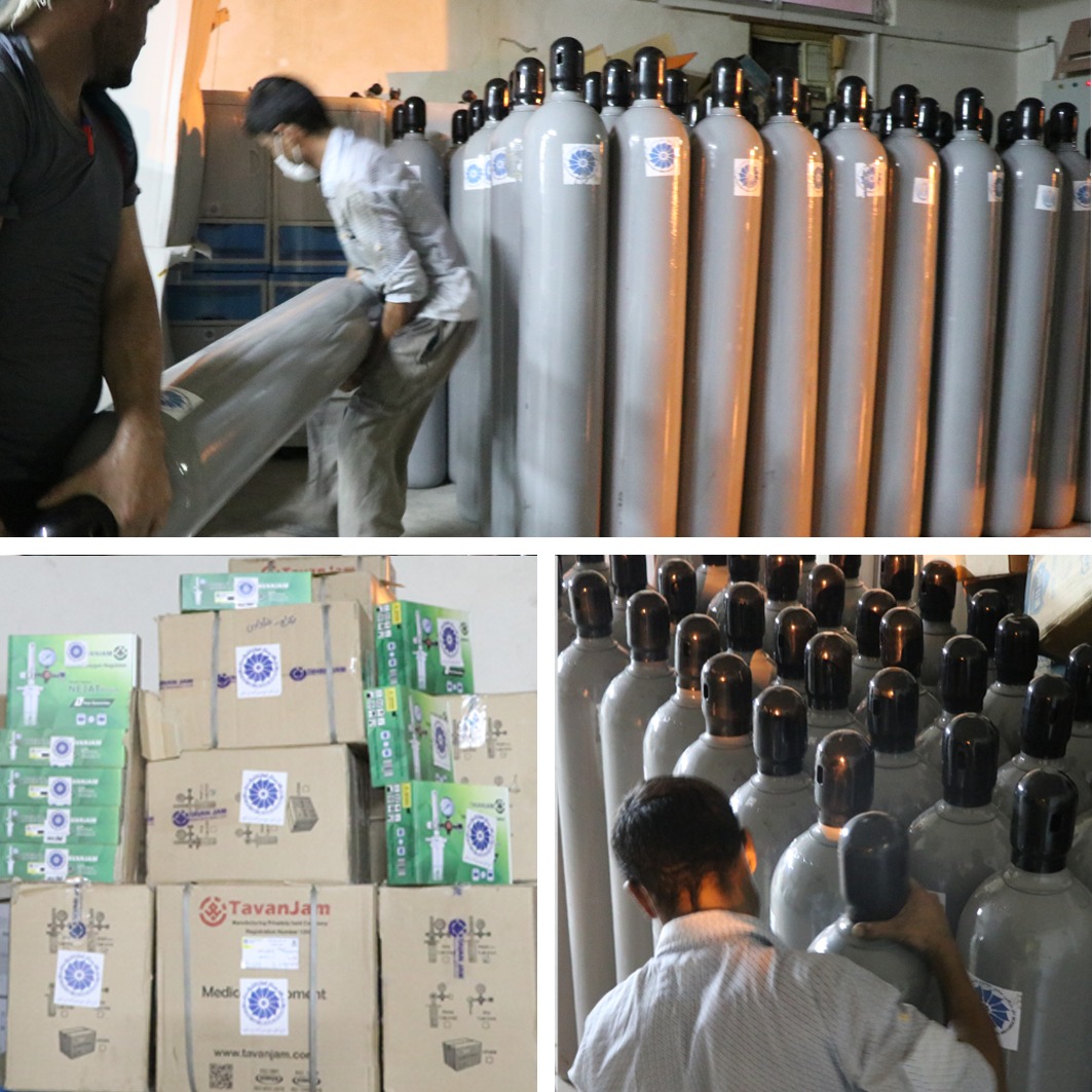 اهدا 100 کپسول اکسیژن 50 لیتری با 194 ریگلاتور به دانشگاه علوم پزشکی استان توسط اتاق بازرگانی